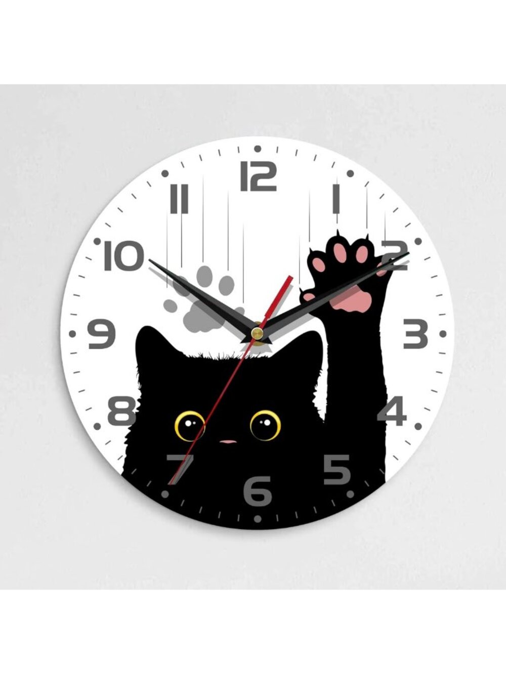 Cute Black Cat Paws Wall Clock - 10 Inch Silent Non-Ticking Home Decor, Battery